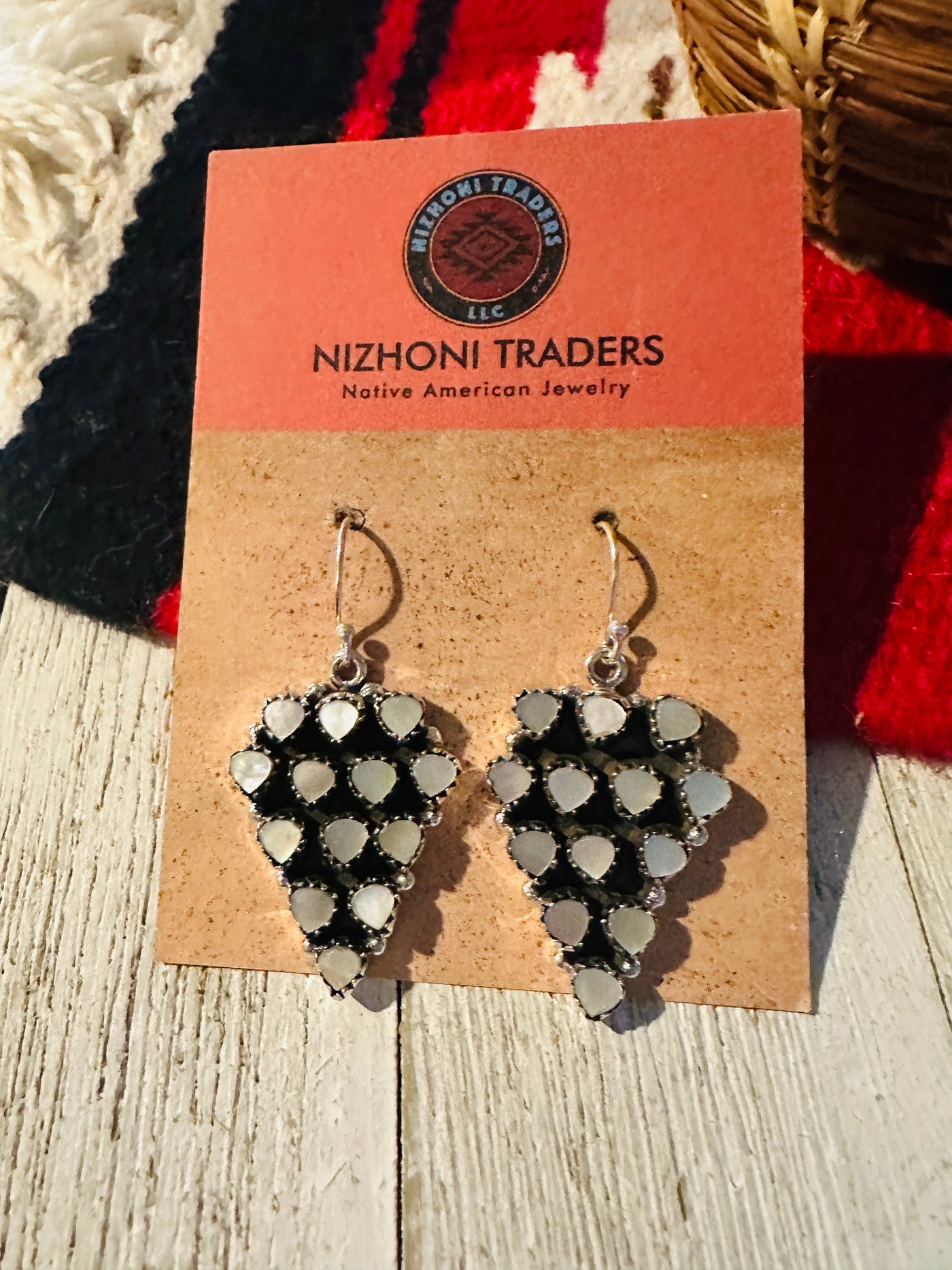 Handmade Mother of Pearl & Sterling Silver Dangle Earrings Signed Nizhoni