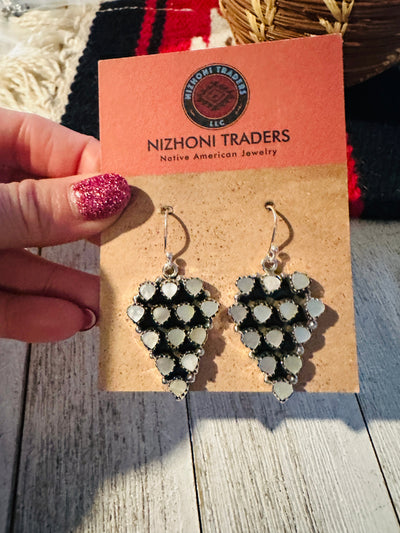 Handmade Mother of Pearl & Sterling Silver Dangle Earrings Signed Nizhoni