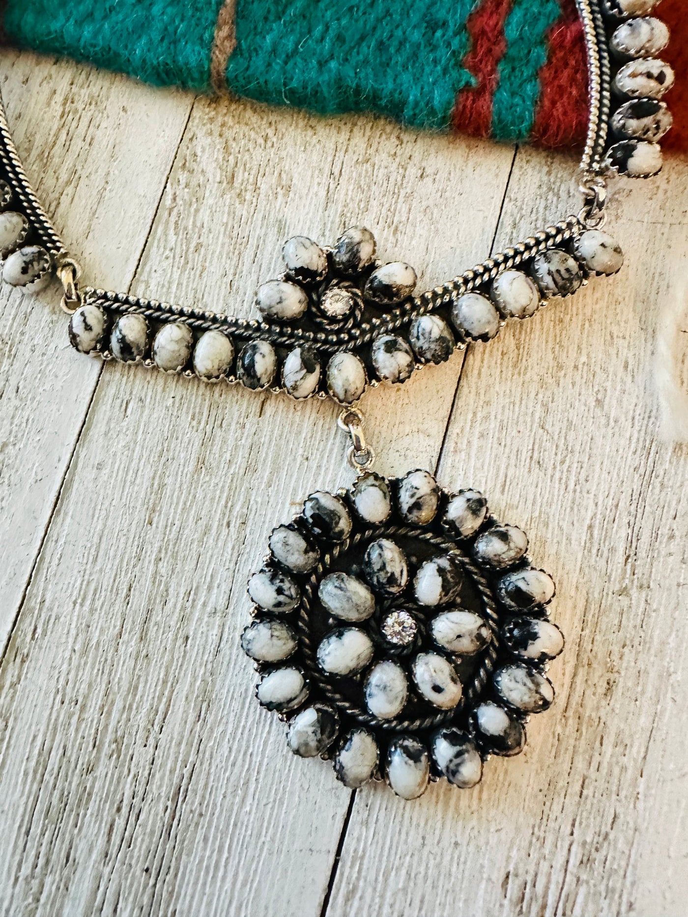 Handmade Sterling Silver, White Buffalo Cluster Necklace