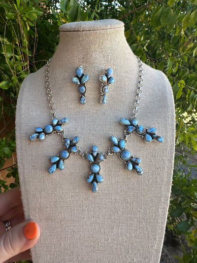 Handmade Sterling Silver & Golden Hills Turquoise Set Necklace Signed Nizhoni