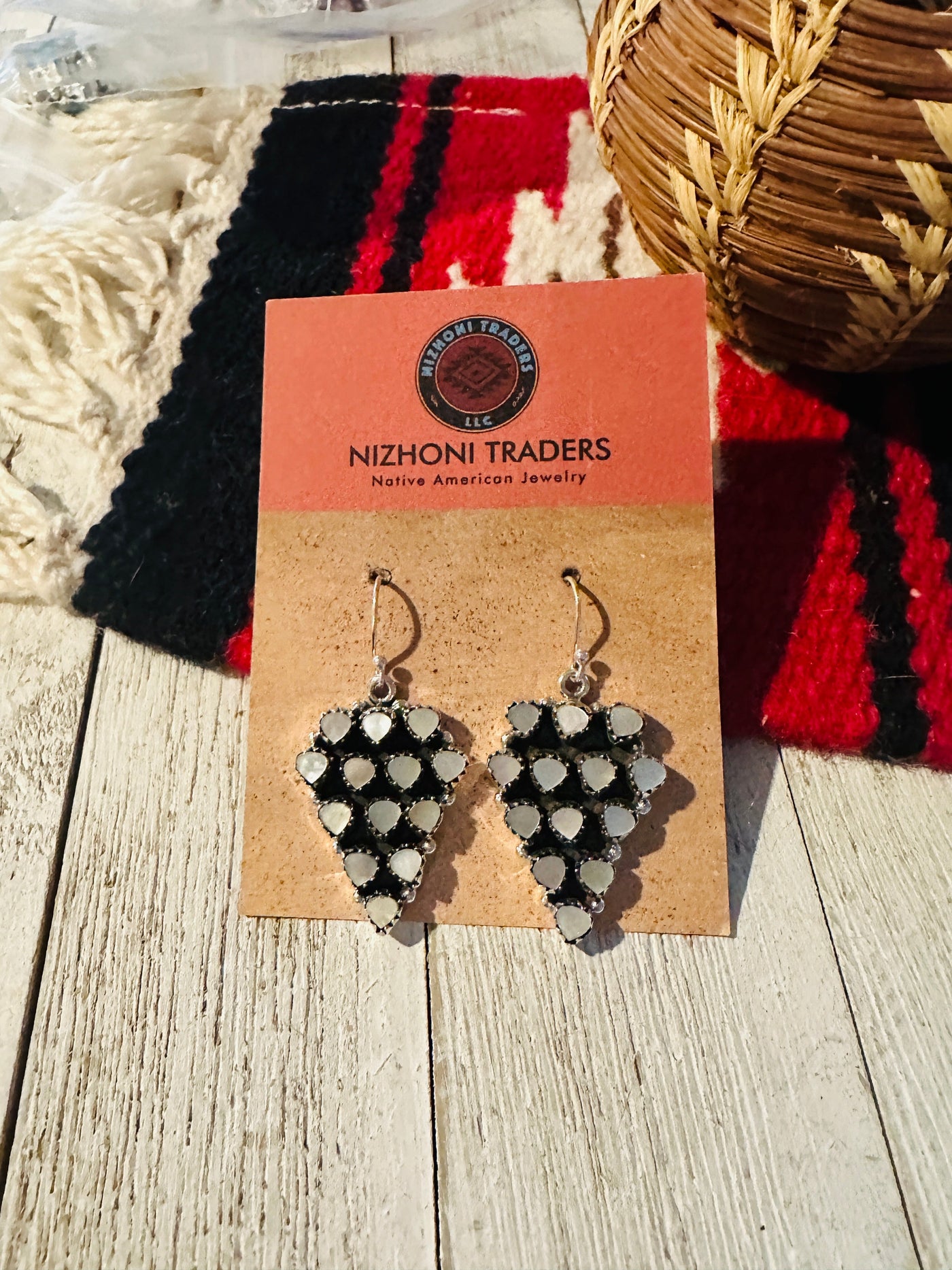 Handmade Mother of Pearl & Sterling Silver Dangle Earrings Signed Nizhoni