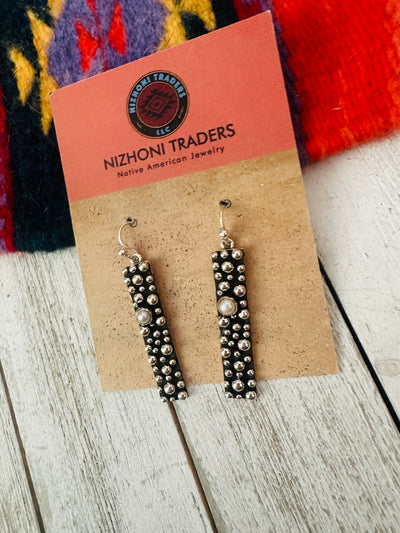 Navajo Natural Pearl & Sterling Silver Dangle Earrings