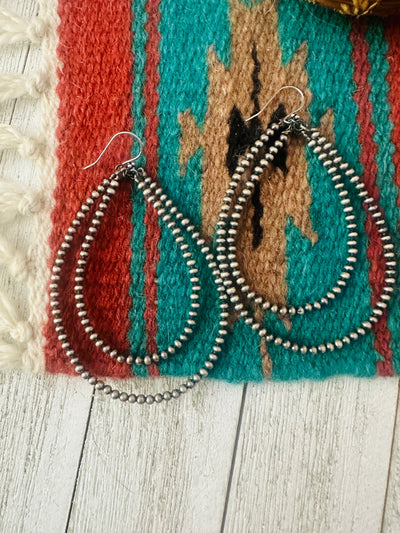 Handmade Sterling Silver Pearl Dangle Hoop Earrings 3mm