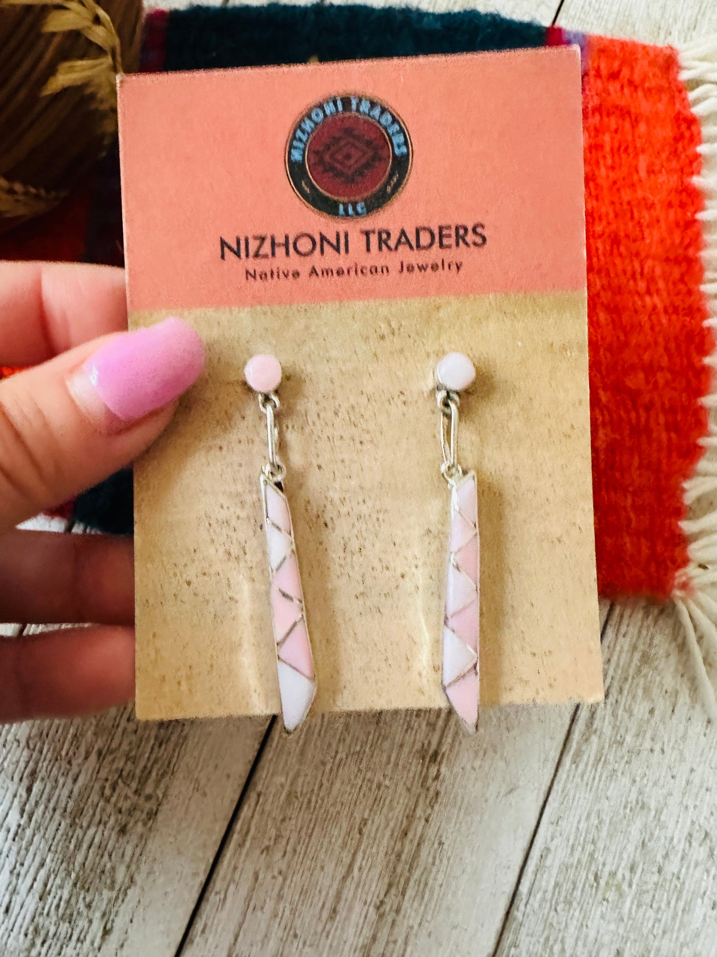 Zuni Mother of Pearl & Sterling Silver Inlay Dangle Earrings