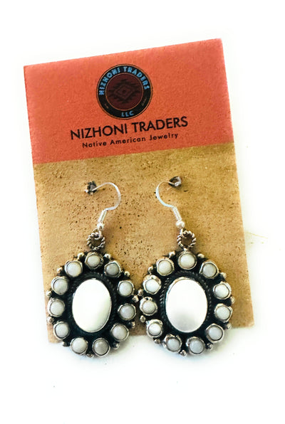 Navajo Mother of Pearl & Sterling Silver Cluster Dangle Earrings