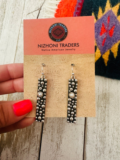 Navajo Natural Pearl & Sterling Silver Dangle Earrings