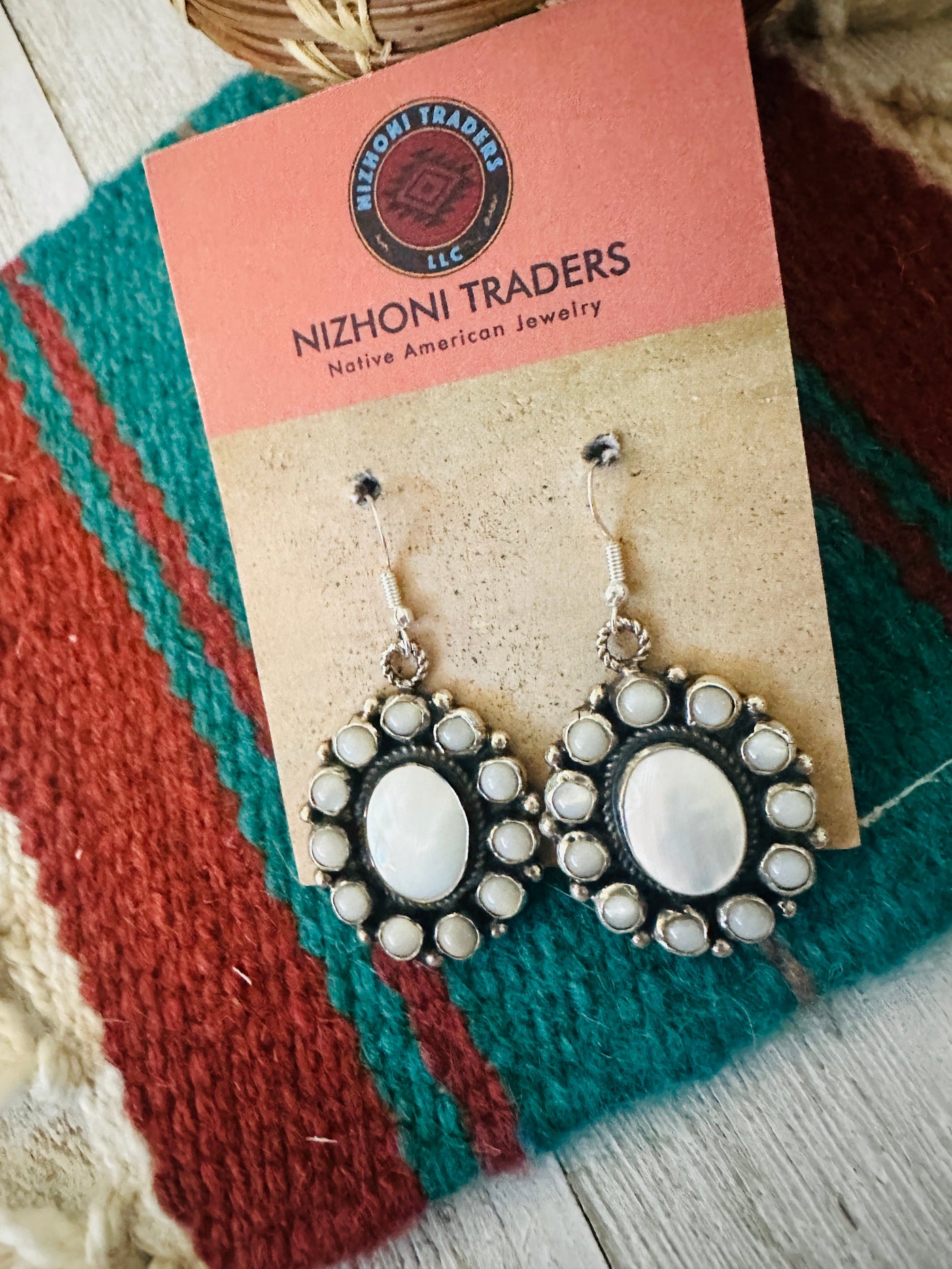 Navajo Mother of Pearl & Sterling Silver Cluster Dangle Earrings