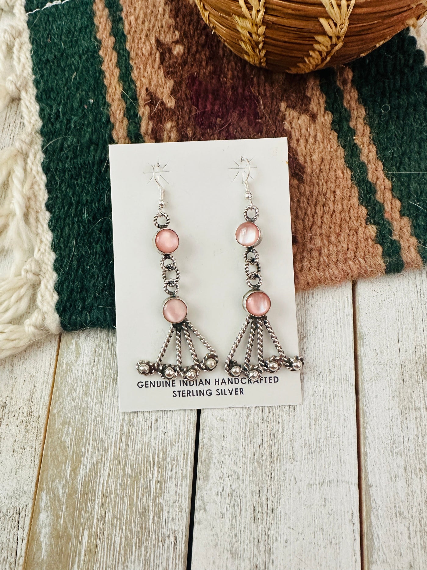 Navajo Mother of Pearl & Sterling Silver Dangle Earrings