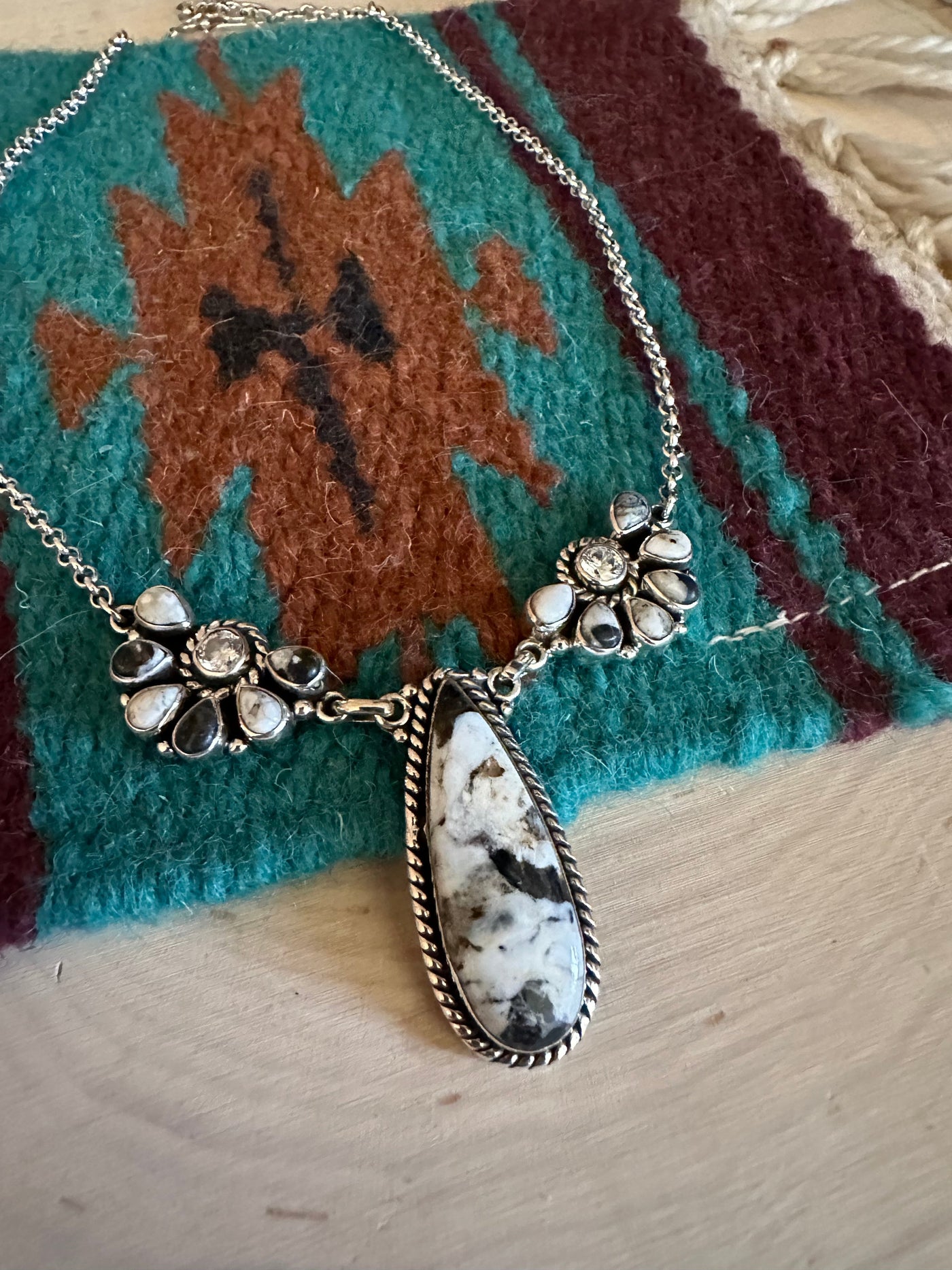 Handmade Sterling Silver, White Buffalo & CZ Necklace