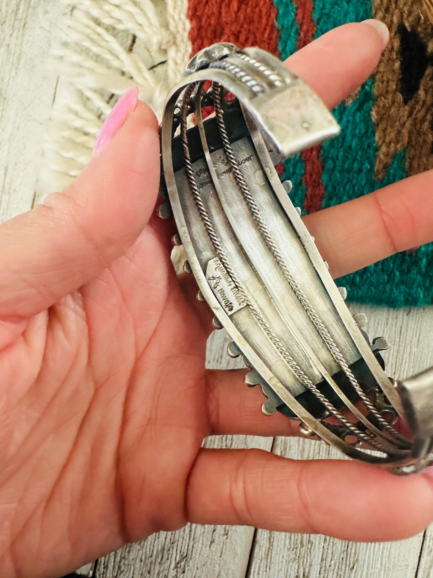 Navajo Sterling Silver & Mother of Pearl Cuff Bracelet