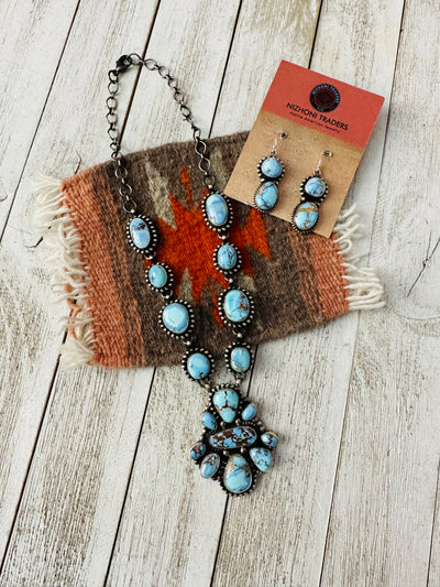 Navajo Golden Hills Turquoise & Sterling Silver Necklace Set by Sheila Becenti