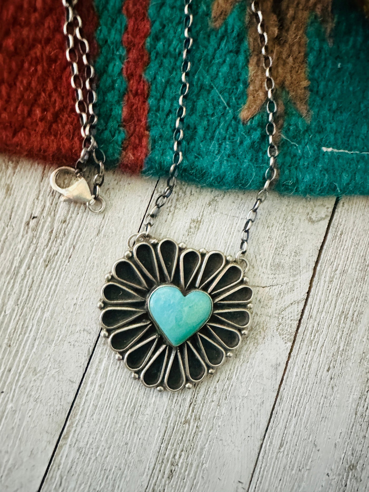 Navajo Sterling Silver & Turquoise Heart Necklace