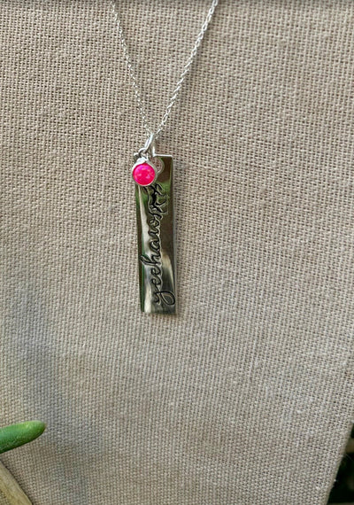 YEEHAW Handmade Hot Pink Fire Opal & Sterling Silver Bar Charm Necklace