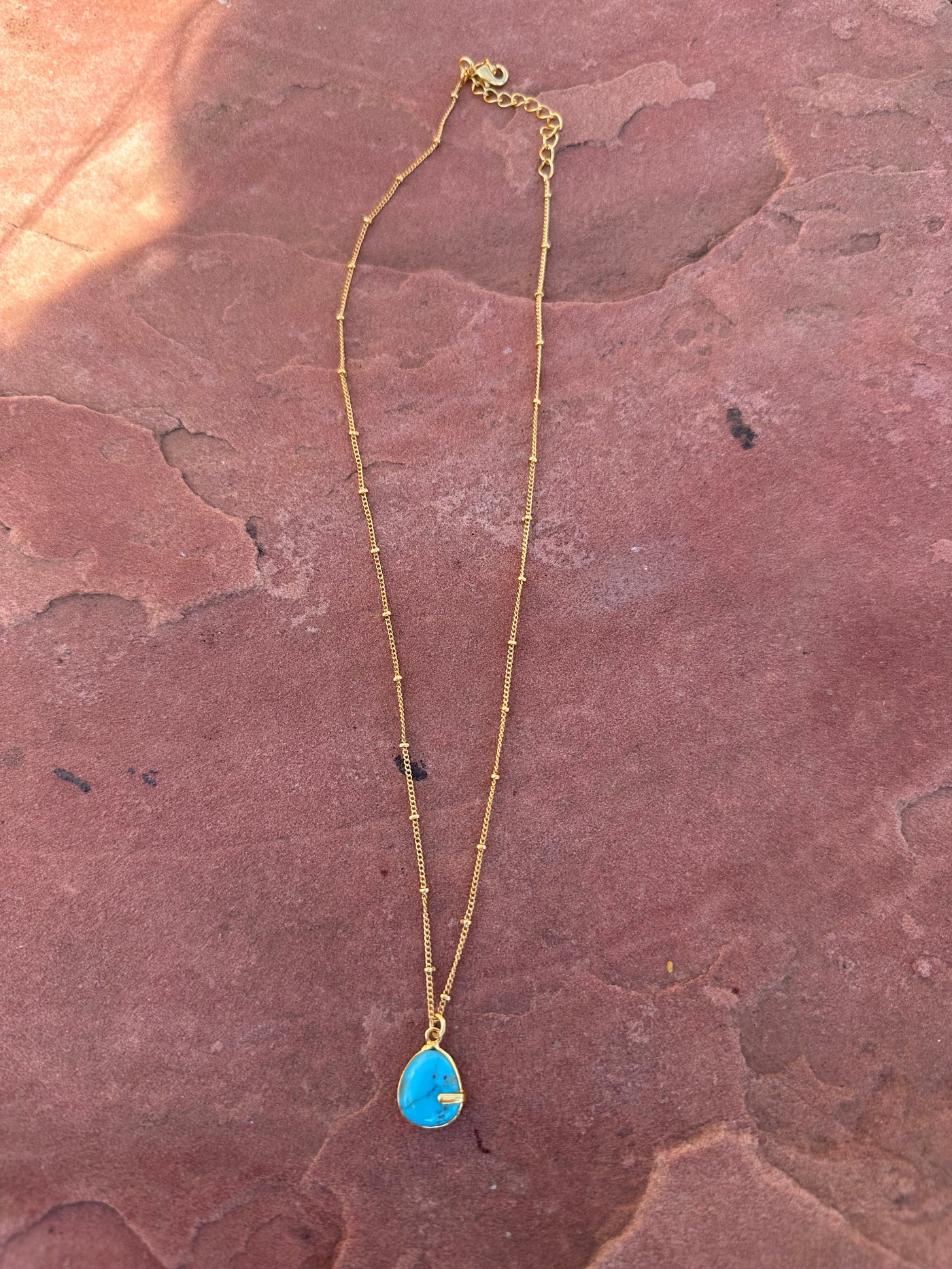 “The Golden Collection” GOLD COAST Handmade Natural Turquoise Single Stone 14k Gold Plated Necklace