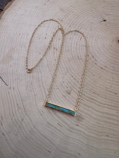 “The Golden Collection” Handmade Natural Turquoise Beaded 18k Gold Plated Bar 16” Necklace