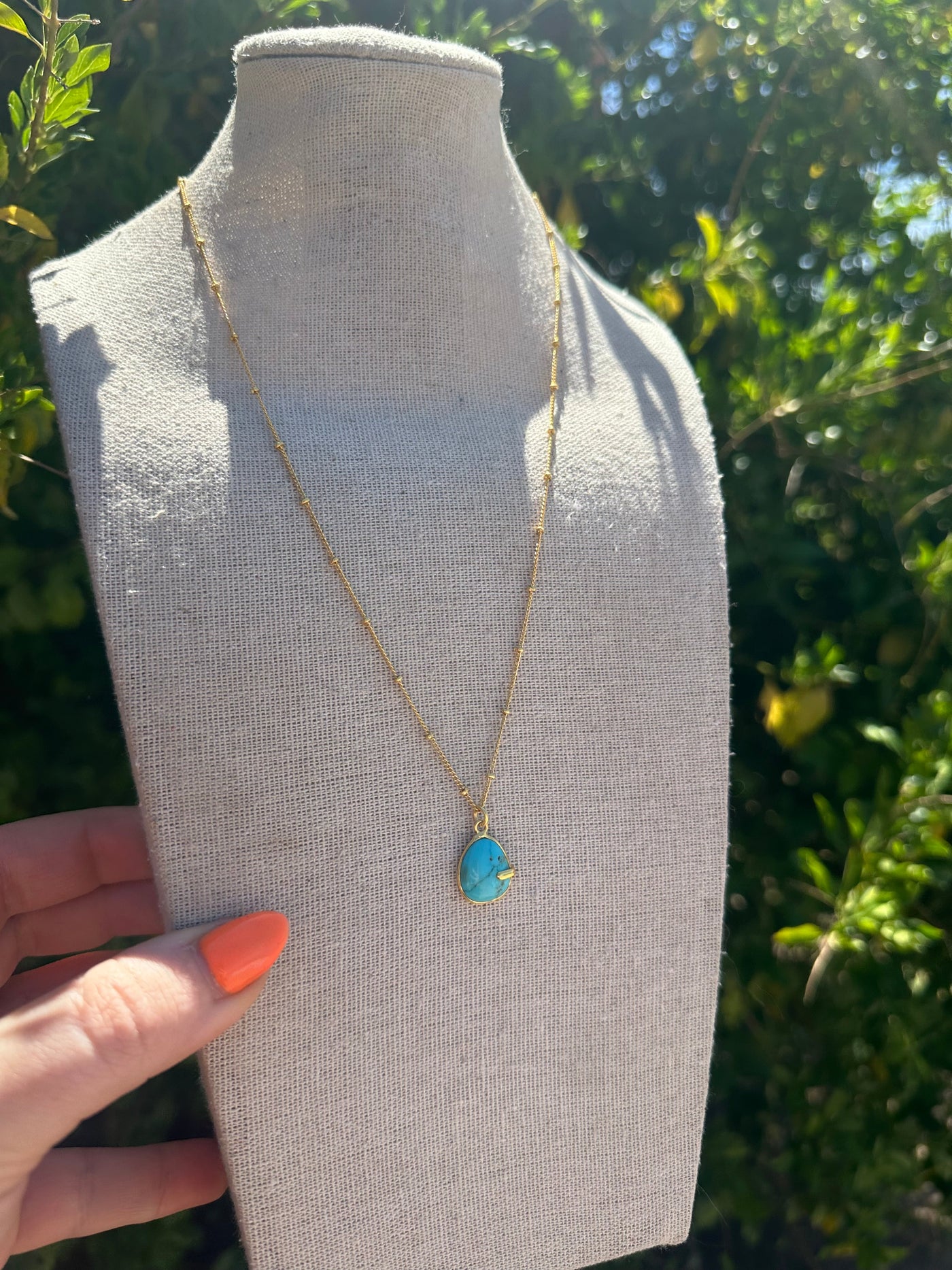 “The Golden Collection” GOLD COAST Handmade Natural Turquoise Single Stone 14k Gold Plated Necklace