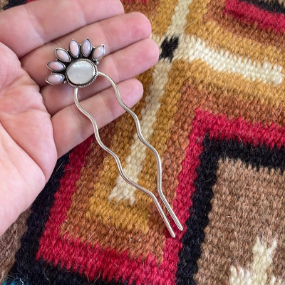 Handmade Mother of Pearl, Pink Conch & Sterling Silver Hair Pin